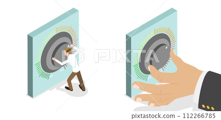 3D Isometric Flat Conceptual Illustration of Turning Knob 3D Isometric Flat Conceptual Illustration of Turning Knob 112266785