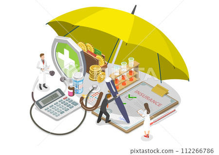 3D Isometric Flat  Conceptual Illustration of Health Insurance 112266786
