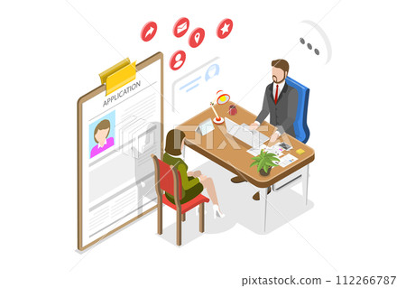 3D Isometric Flat  Conceptual Illustration of Job Interview 112266787
