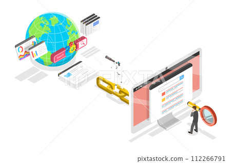 3D Isometric Flat  Conceptual Illustration of Web Search 112266791