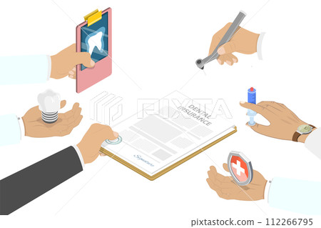 3D Isometric Flat  Conceptual Illustration of Dental Insurance Policy 3D Isometric Flat  Conceptual Illustration of Dental Insurance Policy 112266795