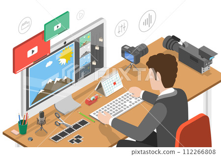 3D Isometric Flat  Conceptual Illustration of Photo Editing Software 112266808