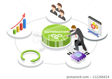 3D Isometric Flat  Conceptual Illustration of Automation 112266814