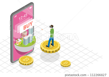 3D Isometric Flat  Conceptual Illustration of Metaverse Property 112266827