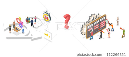 3D Isometric Flat  Conceptual Illustration of Scrum Vs Kanban 112266831