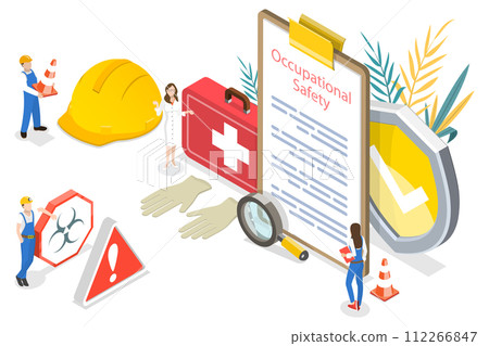3D Isometric Flat Conceptual Illustration of HSE - Health Safety Environment 3D Isometric Flat Conceptual Illustration of HSE - Health Safety Environment 112266847