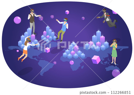 3D Isometric Flat  Conceptual Illustration of Metaverse Digital World 112266851