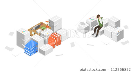 3D Isometric Flat Conceptual Illustration of Time-draining Paperwork 3D Isometric Flat Conceptual Illustration of Time-draining Paperwork 112266852