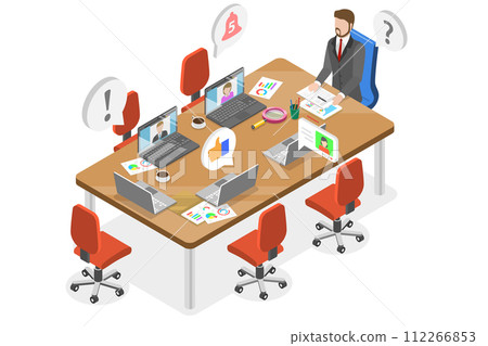 3D Isometric Flat  Conceptual Illustration of Hybrid Work Model 112266853