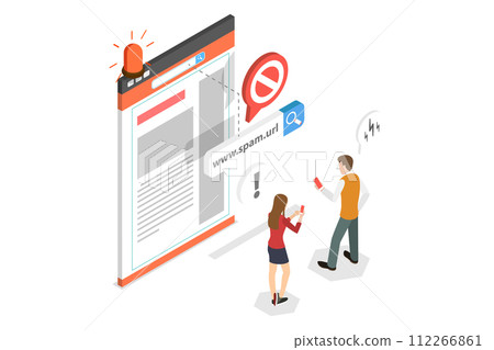 3D Isometric Flat  Conceptual Illustration of Spam Link Warning 112266861