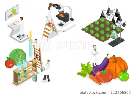 3D Isometric Flat  Conceptual Illustration of Agricultural Research 112266863