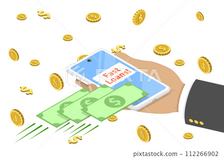 3D Isometric Flat Conceptual Illustration of Instant Personal Loan 3D Isometric Flat Conceptual Illustration of Instant Personal Loan 112266902