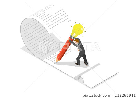 3D Isometric Flat  Conceptual Illustration of Talented Writer 112266911