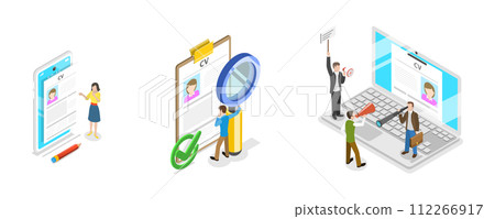 3D Isometric Flat  Conceptual Illustration of HR Recruitment 112266917