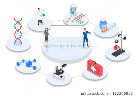 3D Isometric Flat  Conceptual Illustration of Pharmacology 112266936