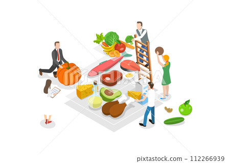 3D Isometric Flat  Conceptual Illustration of Ketogenic Diet 112266939