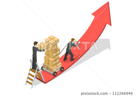 3D Isometric Flat  Conceptual Illustration of Diversified Investment 112266946