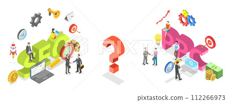 3D Isometric Flat  Conceptual Illustration of SEO Vs PPC 112266973