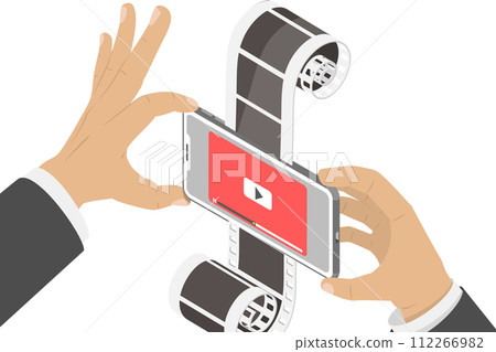 3D Isometric Flat  Conceptual Illustration of Online Movie 112266982