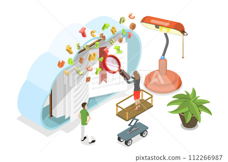 3D Isometric Flat  Conceptual Illustration of Online Vocabulary 3D Isometric Flat  Conceptual Illustration of Online Vocabulary 112266987
