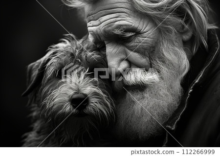 Shelter pets comforting homeless individuals living on the streets 112266999