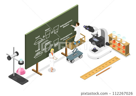3D Isometric Flat  Conceptual Illustration of Homogeneous And Heterogeneous Mixtures 112267026