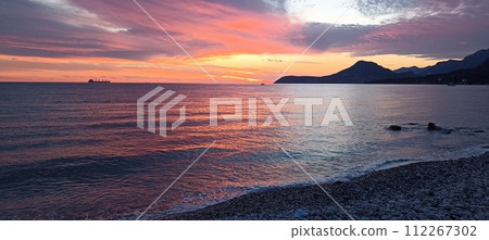 Sunset on the beach, Bar montenegro. 112267302