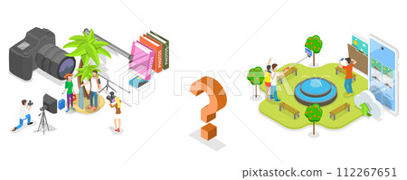 3D Isometric Flat  Conceptual Illustration of Smartphone Vs Camera 112267651