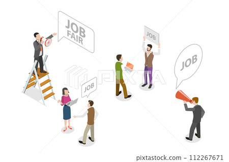 3D Isometric Flat Conceptual Illustration of Job Fair 3D Isometric Flat Conceptual Illustration of Job Fair 112267671