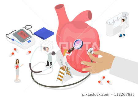 3D Isometric Flat  Conceptual Illustration of Heart Health 112267685