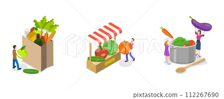 3D Isometric Flat  Conceptual Illustration of Local Food 112267690