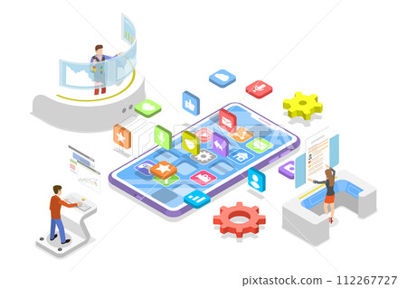 3D Isometric Flat Conceptual Illustration of React Native Development 3D Isometric Flat Conceptual Illustration of React Native Development 112267727