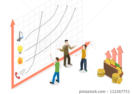 3D Isometric Conceptual Illustration of Utility Bill Increase 3D Isometric Conceptual Illustration of Utility Bill Increase 112267751