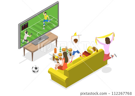 3D Isometric Flat Conceptual Illustration of Soccer Watching 3D Isometric Flat Conceptual Illustration of Soccer Watching 112267768