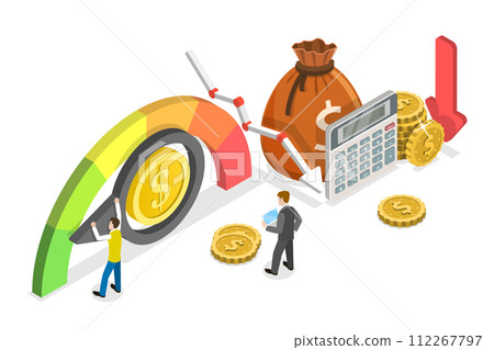 3D Isometric Flat  Conceptual Illustration of Cost Reduction 112267797