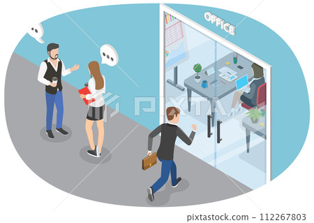 3D Isometric Flat  Conceptual Illustration of Office Entrance 112267803