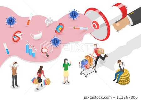 3D Isometric Flat Conceptual Illustration of COVID-19 Panic 3D Isometric Flat Conceptual Illustration of COVID-19 Panic 112267806