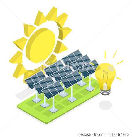 3D Isometric Flat  Icon of Solar Energy, Ecological Sustainable Power Supply 112267852