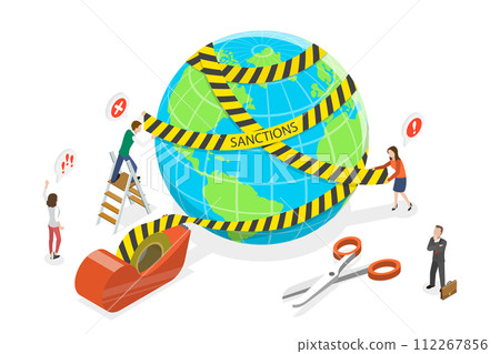 3D Isometric Flat  Conceptual Illustration of Economic Sanctions, Global Blocking Bank Accounts 112267856
