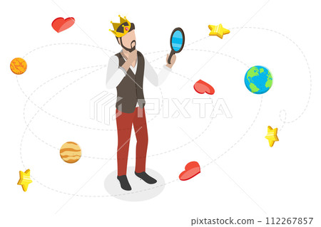 3D Isometric Flat  Conceptual Illustration of Egocentric Person, Narcissist Man, Excessive Self Love 112267857