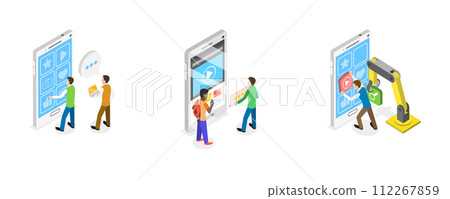 3D Isometric Flat Conceptual Illustration of Mobile Interface Design, Effective and Responsive App Interface 3D Isometric Flat Conceptual Illustration of Mobile Interface Design, Effective and Responsive App Interface 112267859