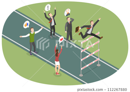 3D Isometric Flat  Conceptual Illustration of Hight Skill Level, Obstacles Overcoming 112267880