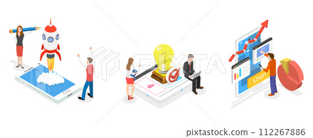 3D Isometric Flat Conceptual Illustration of Startup Ideas, Creative Ideas and Brainstorm 3D Isometric Flat Conceptual Illustration of Startup Ideas, Creative Ideas and Brainstorm 112267886