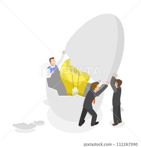 3D Isometric Flat  Conceptual Illustration of Startap Idea, New Product or Service Launch 112267890