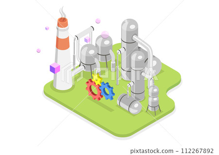 3D Isometric Flat  Conceptual Illustration of Petroleum Manufacturing Industry , Oil Refinery Plant 112267892