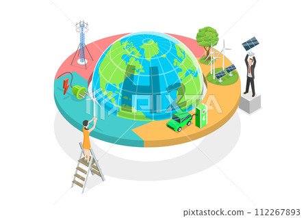 3D Isometric Flat  Conceptual Illustration of H2 Electricity, Renewable Energy Source 112267893