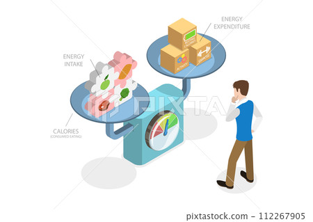 3D Isometric Flat  Conceptual Illustration of Energy Balance, Active and Healthy Lifestyle 112267905