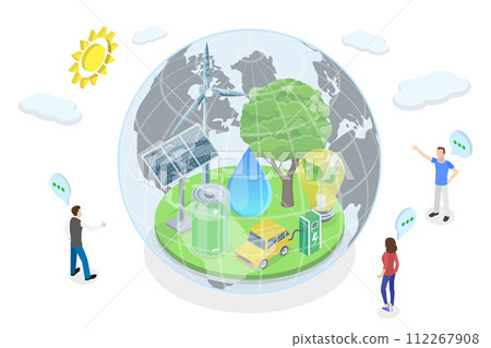 3D Isometric Flat Conceptual Illustration of Green Energy Sources, Sustainable Lifestyle 3D Isometric Flat Conceptual Illustration of Green Energy Sources, Sustainable Lifestyle 112267908