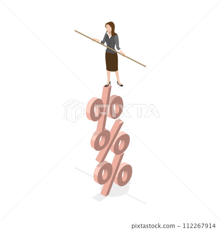 3D Isometric Flat  Conceptual Illustration of Investment Crisis, Rising Interest Rates 112267914