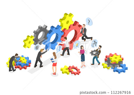 3D Isometric Flat  Conceptual Illustration of Teamwork and Collaboration, Work Routine Management 112267916